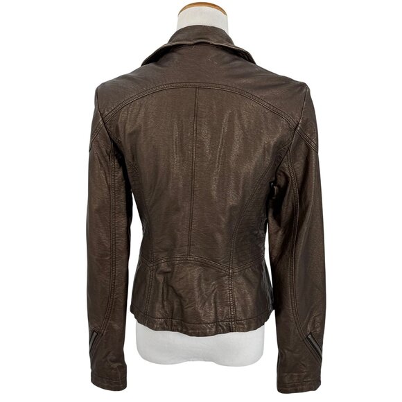 Y2K Free People Bronze Vegan Leather Asymmetrical Zip Moto Jacket | Streetwear - Picture 12 of 16